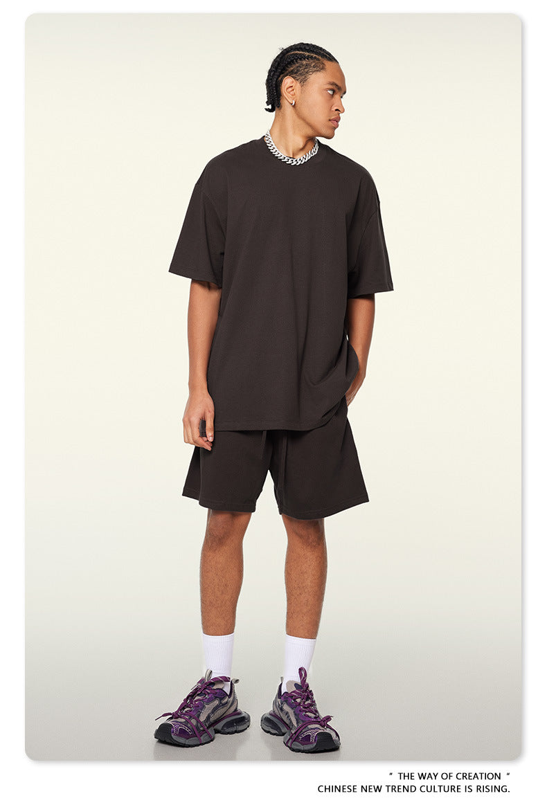 Be Men's 2024 Spring and Summer 305G Heavy T-shirt Men's American Cotton Fashion Brand Solid Color Short Sleeve Teen T-shirt