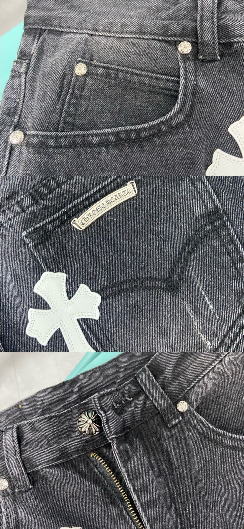 Chrome Hearts Jeans Color Leather Black Washed Jeans