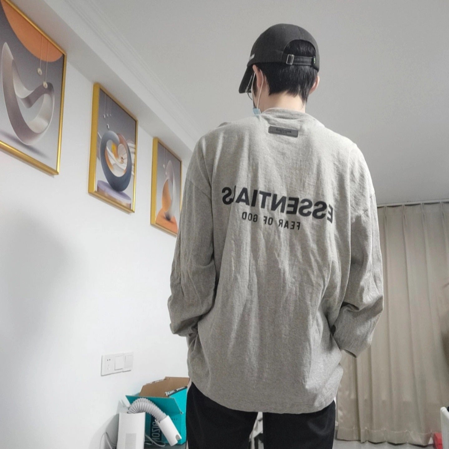 Top Ess** Flocking Letter Crew Neck 100% Cotton Long Sleeve T-shirt Fog Men and Women