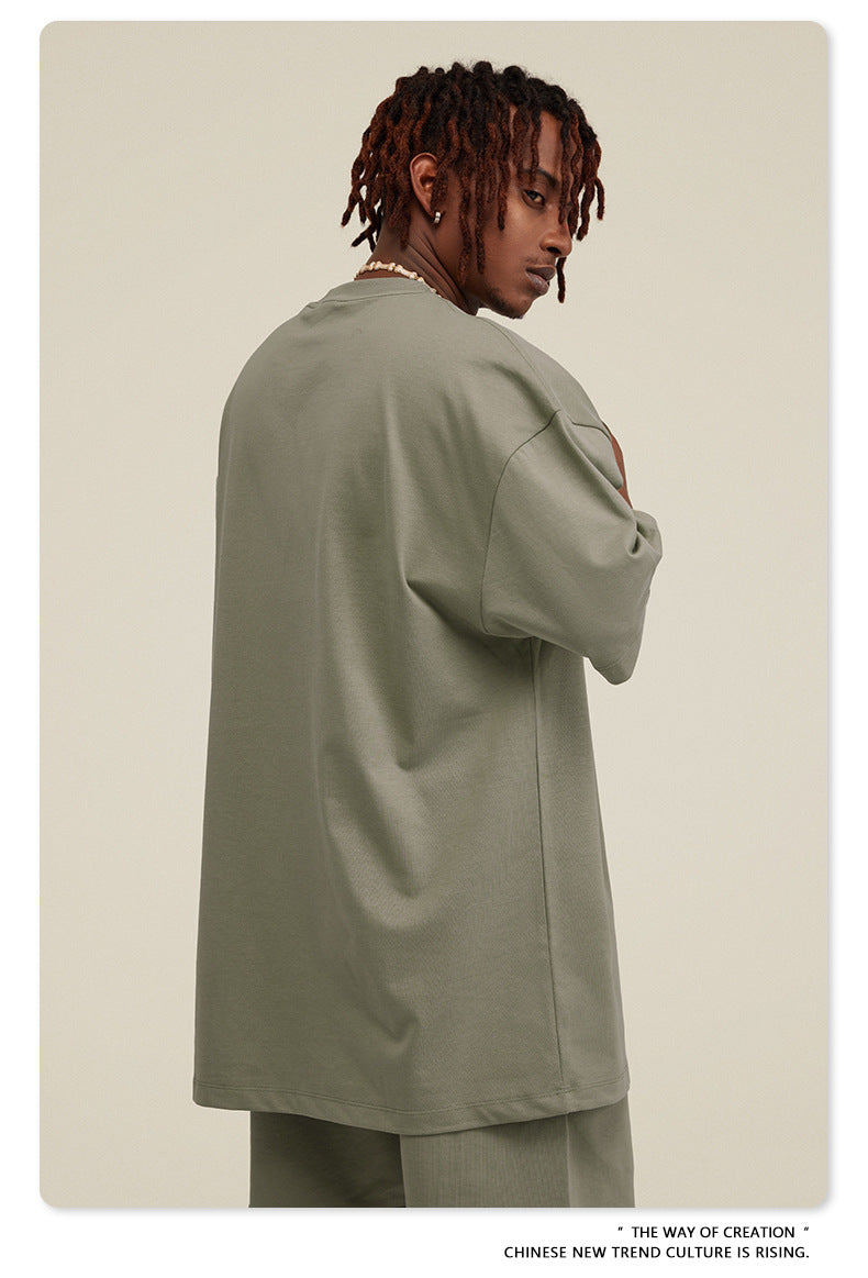 Be Men's 2024 Spring and Summer 305G Heavy T-shirt Men's American Cotton Fashion Brand Solid Color Short Sleeve Teen T-shirt