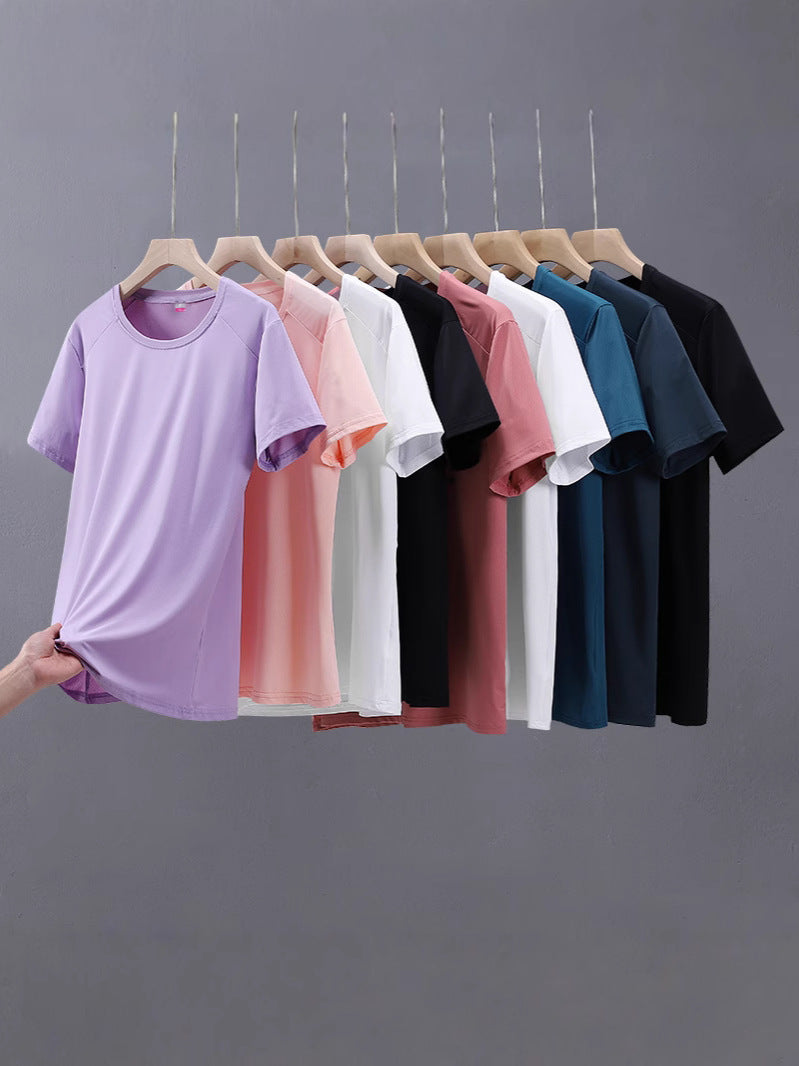 Neck Quick-Drying T-shirt Men's and Women's Workout Short Sleeve