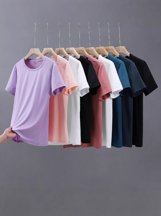 Neck Quick-Drying T-shirt Men's and Women's Workout Short Sleeve