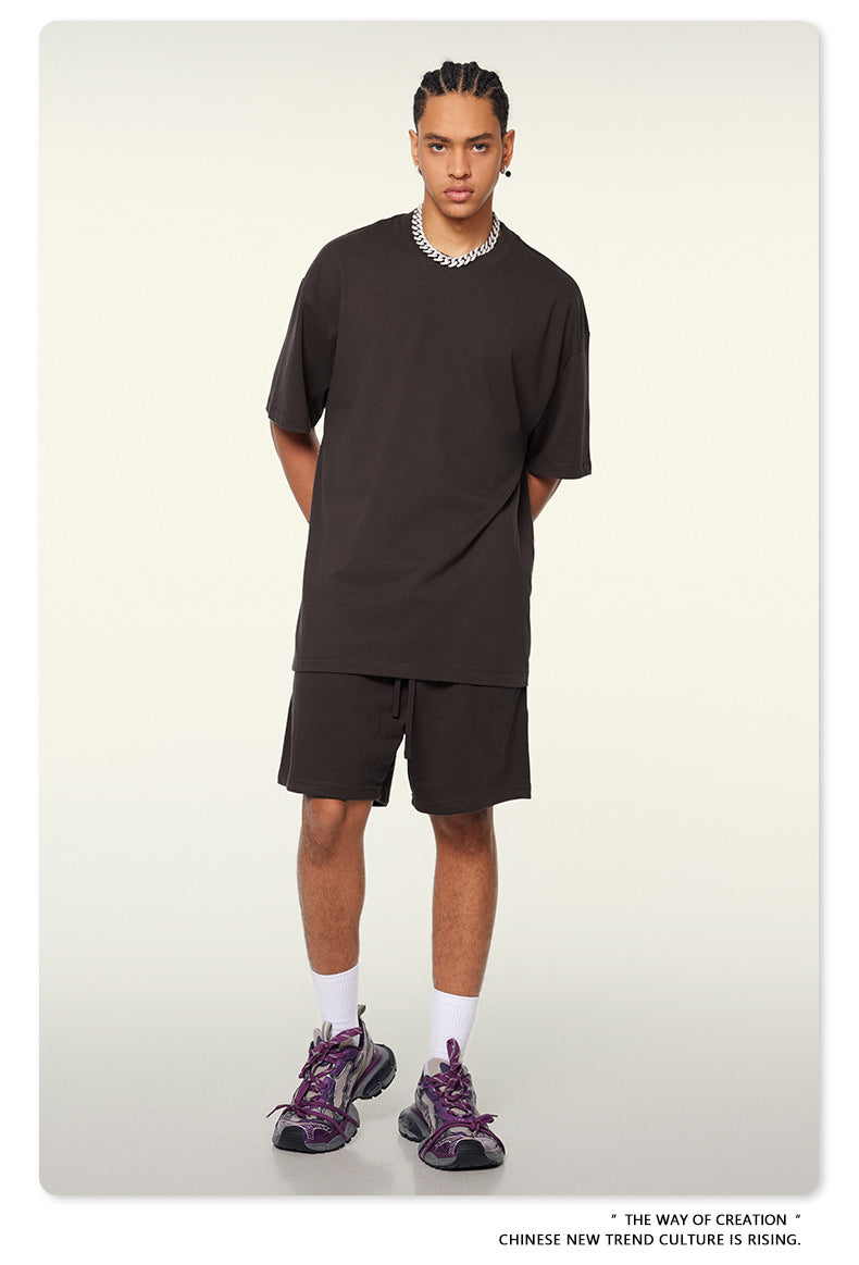 Be Men's 2024 Spring and Summer 305G Heavy T-shirt Men's American Cotton Fashion Brand Solid Color Short Sleeve Teen T-shirt