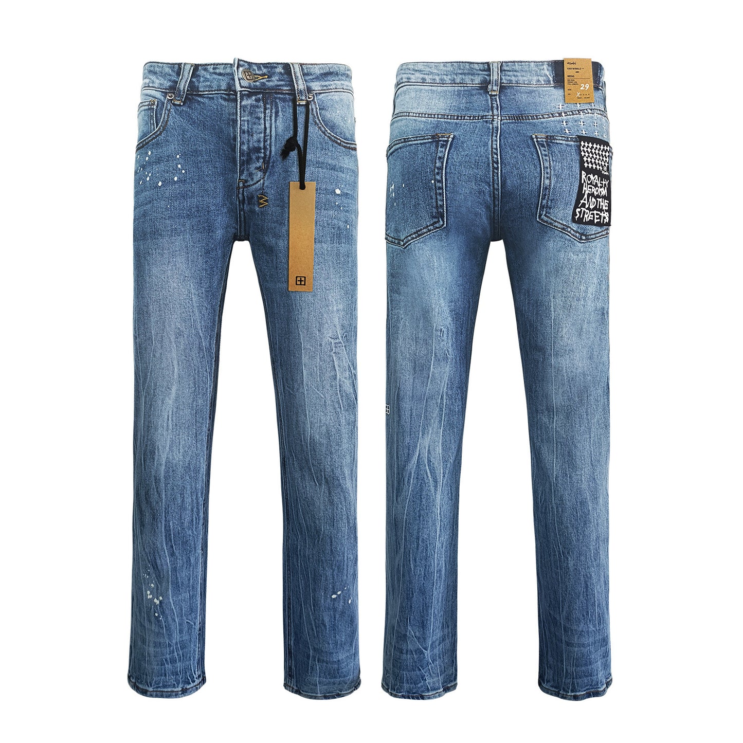 Ksb301 Jeans Straight Ripped Stretch American High Street Casual Men's Jeans