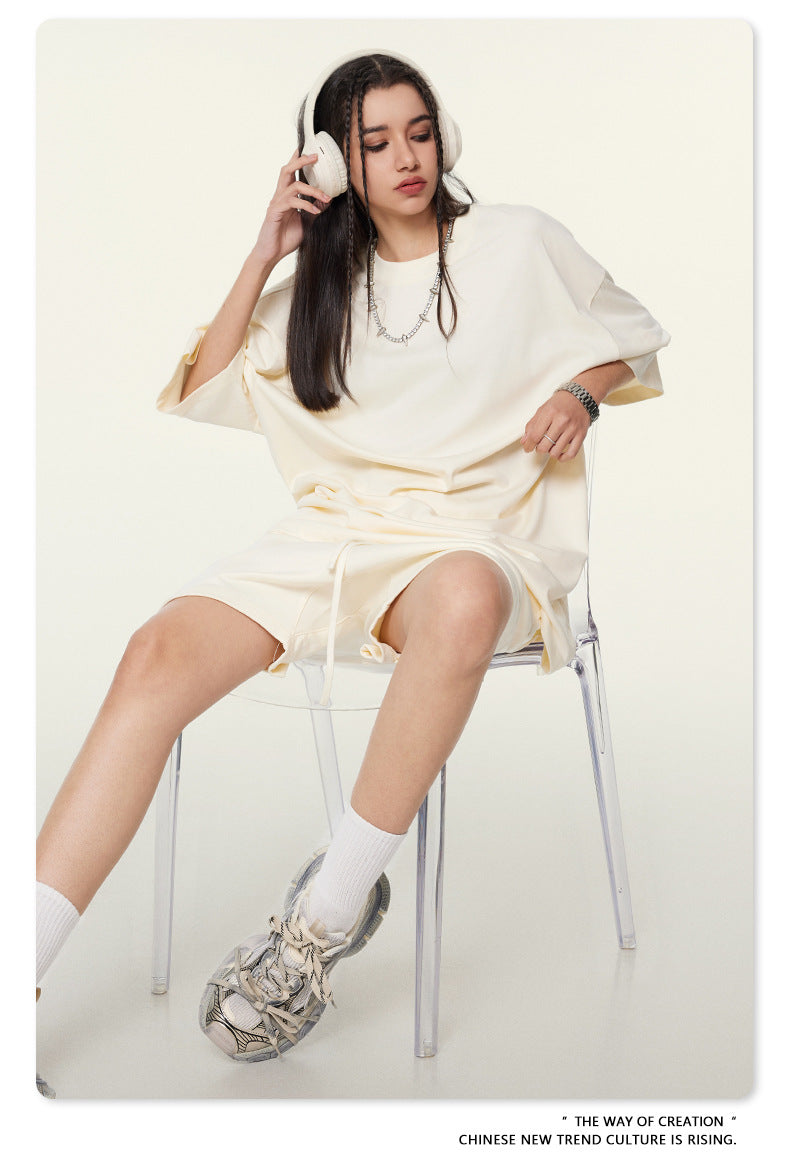 Be Men's 2024 Spring and Summer 305G Heavy T-shirt Men's American Cotton Fashion Brand Solid Color Short Sleeve Teen T-shirt