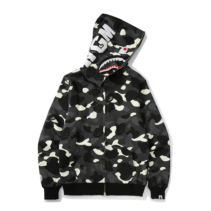 Bp5012 BAPE classic multi-color embroidery hooded cardigan