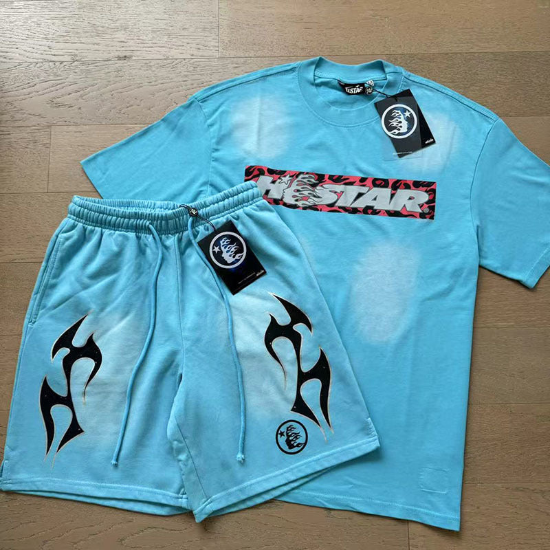 HS8008 Hellstar sets Heavy Industry Washed and WornShort-Sleeved T-shirt Sports Shorts Suit