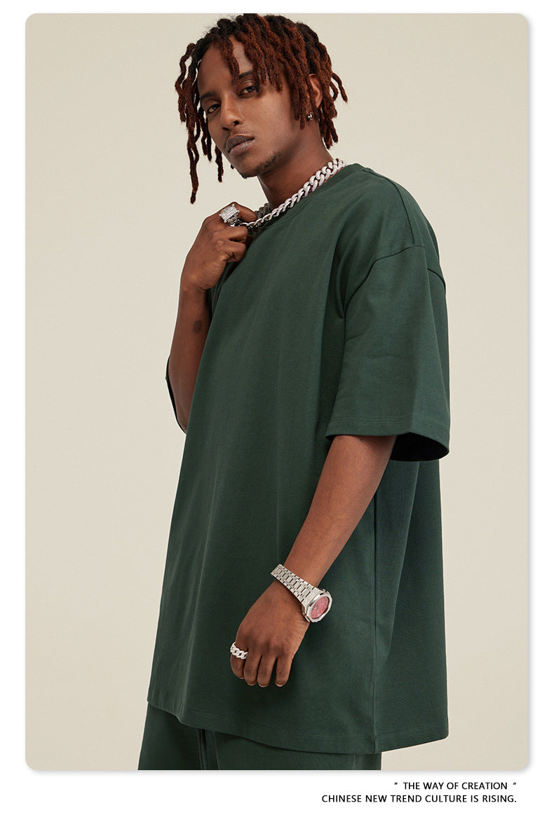 Be Men's 2024 Spring and Summer 305G Heavy T-shirt Men's American Cotton Fashion Brand Solid Color Short Sleeve Teen T-shirt