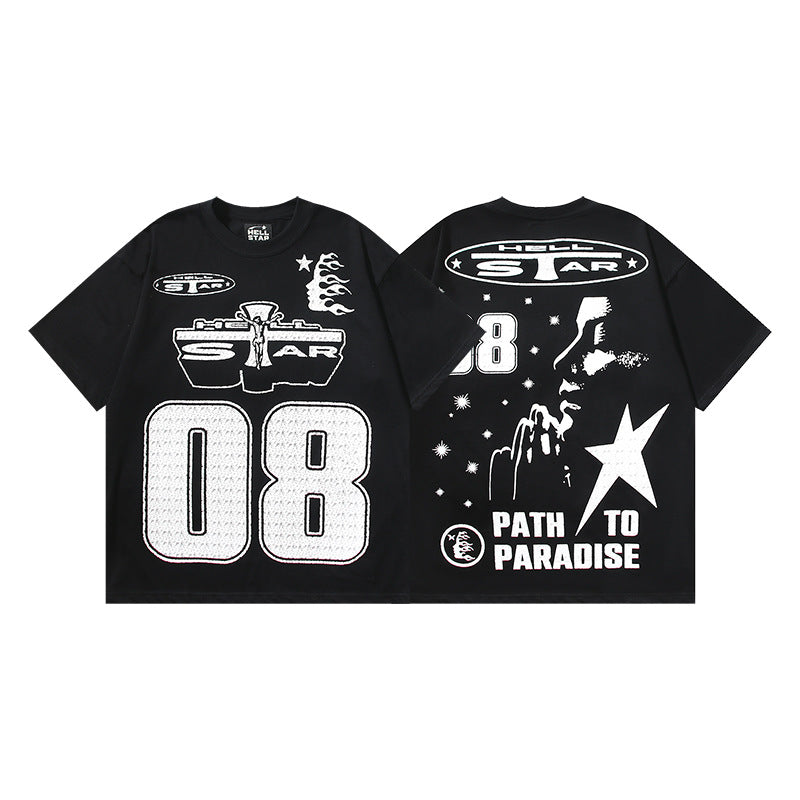 HS6008 High Street Hellstar Retro 100% Cotton Loose Short Sleeve T-shirt for Men and Women