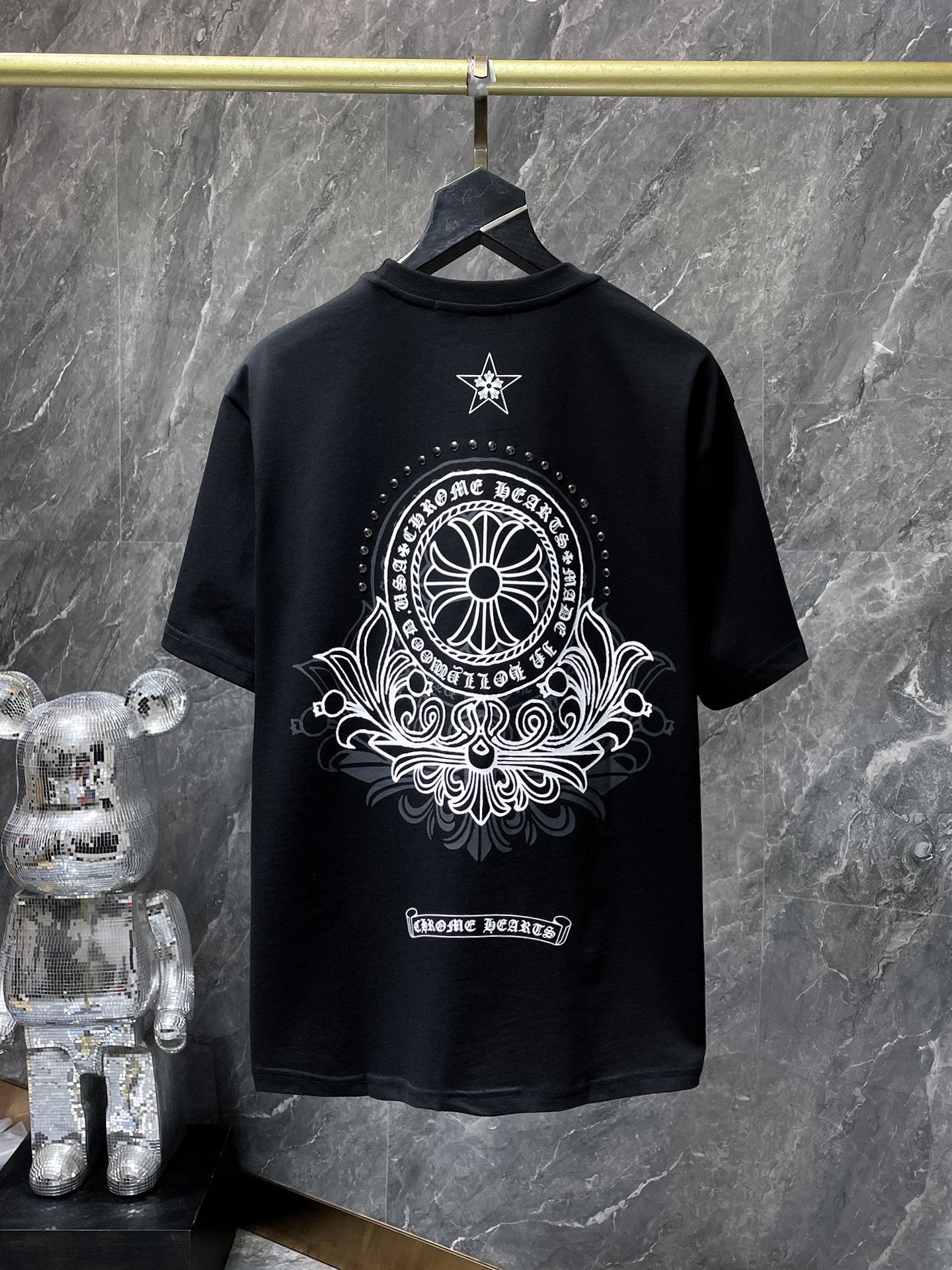 Chrome Hearts T-shirt Horseshoe Sanskrit Cross round Neck Short Sleeve