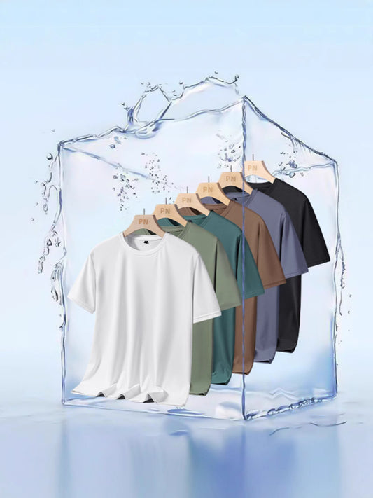 Ice silk short sleeve T T-shirt Men's Summer Loose round Neck Half Sleeve T T Shirt Top Breathable Quick-Drying Exercise Short Sleeves Men's Clothing