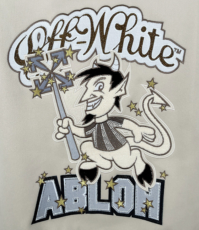 Off-White Patchwork Baseball Jacket Unisex Youth Street Fashion Jacket Coat