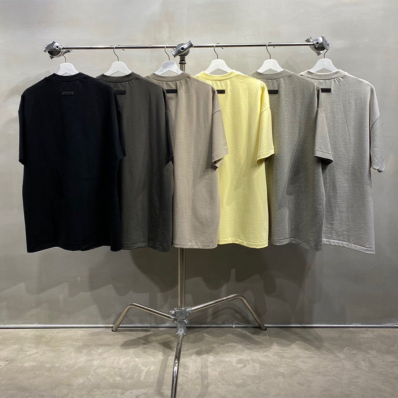 ESS **Half Arc 24ss Spring Silicone Letter 380gsm Heavy Crew Neck 100% Cotton Short Sleeve T-shirt