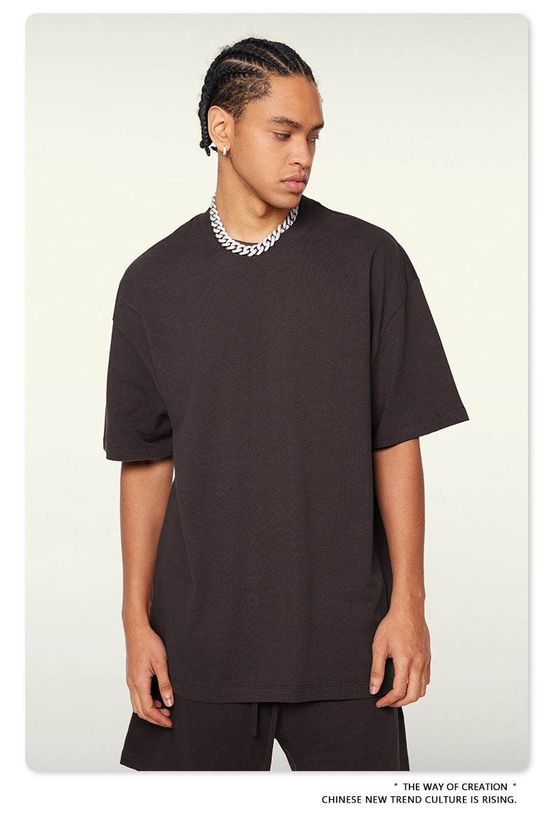 Be Men's 2024 Spring and Summer 305G Heavy T-shirt Men's American Cotton Fashion Brand Solid Color Short Sleeve Teen T-shirt