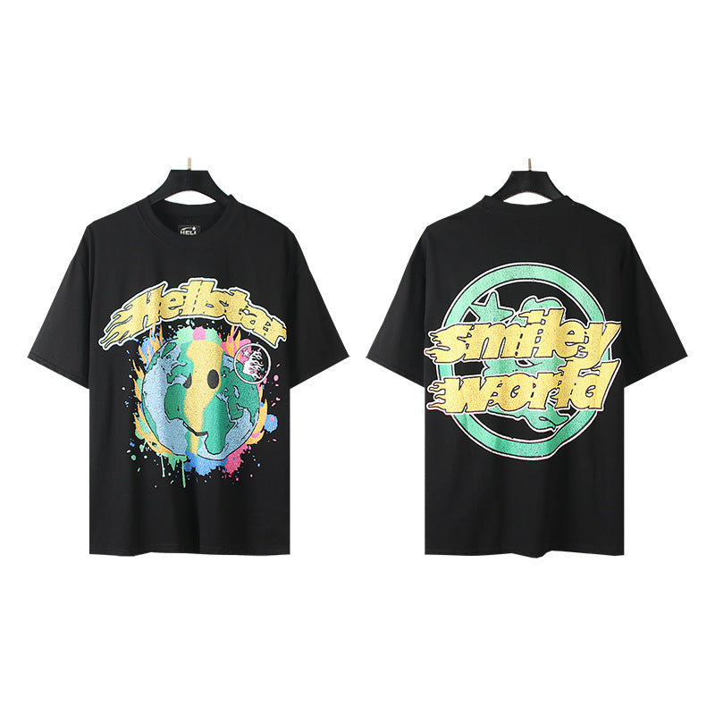 HS6008 High Street Hellstar Retro 100% Cotton Loose Short Sleeve T-shirt for Men and Women