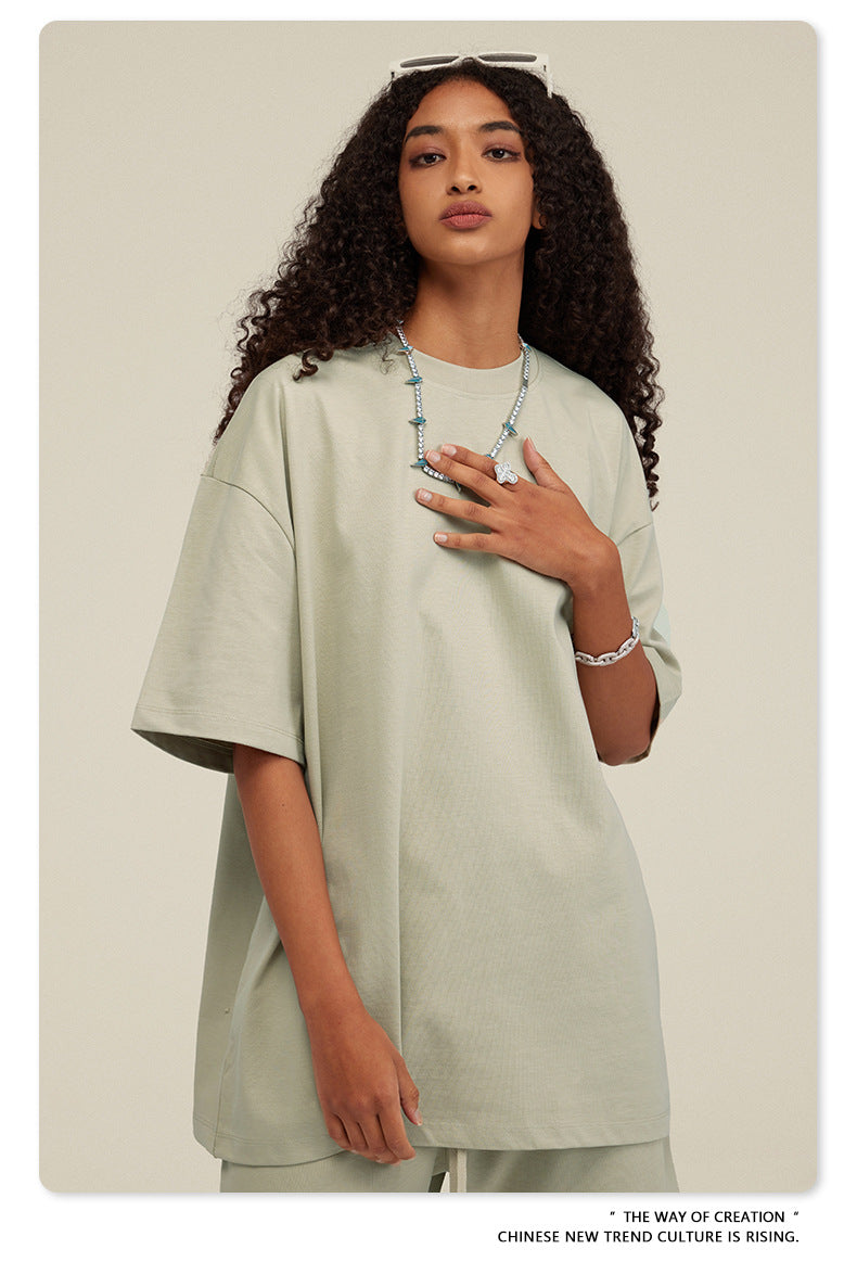 Be Men's 2024 Spring and Summer 305G Heavy T-shirt Men's American Cotton Fashion Brand Solid Color Short Sleeve Teen T-shirt