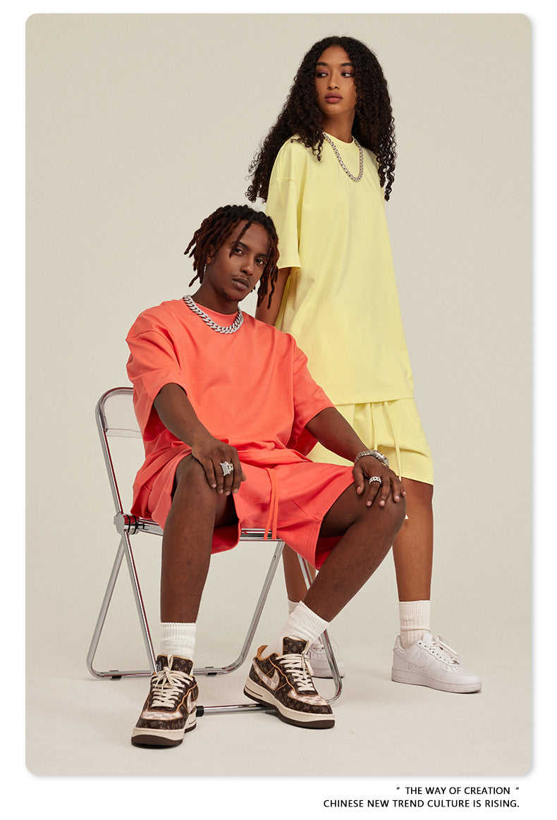 Be Men's 2024 Spring and Summer 305G Heavy T-shirt Men's American Cotton Fashion Brand Solid Color Short Sleeve Teen T-shirt