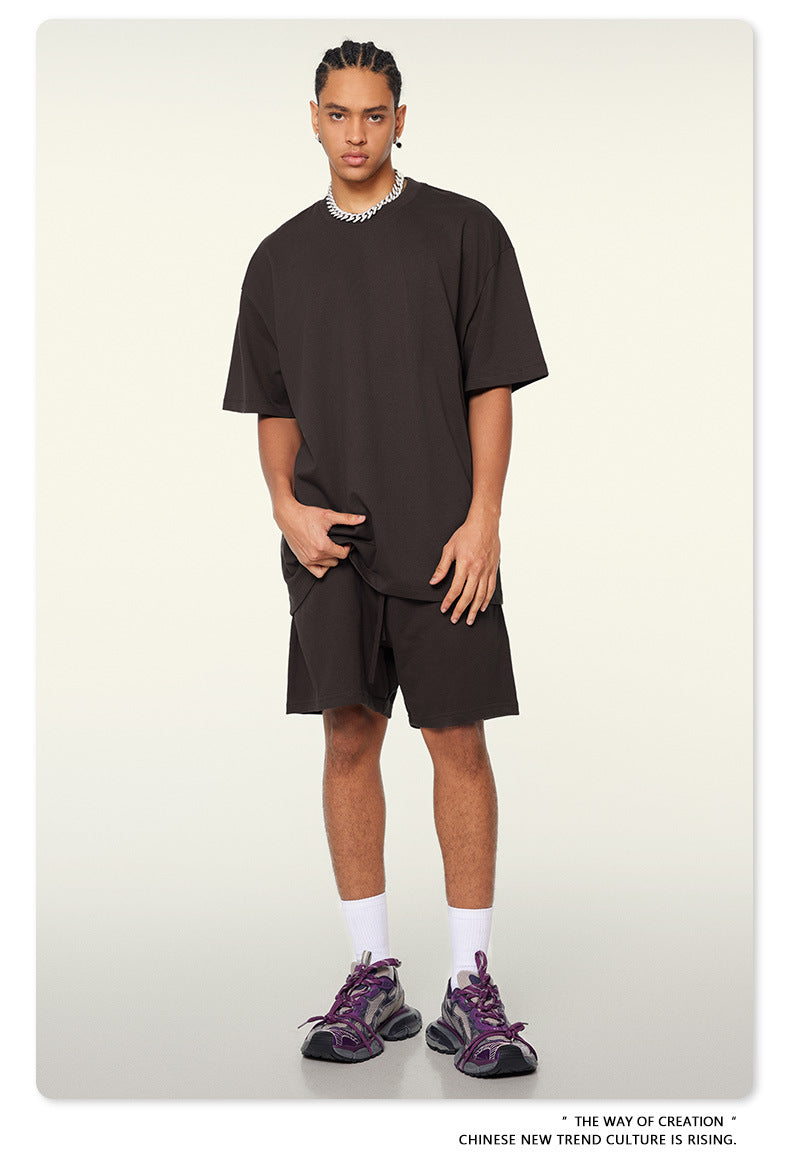 Be Men's 2024 Spring and Summer 305G Heavy T-shirt Men's American Cotton Fashion Brand Solid Color Short Sleeve Teen T-shirt