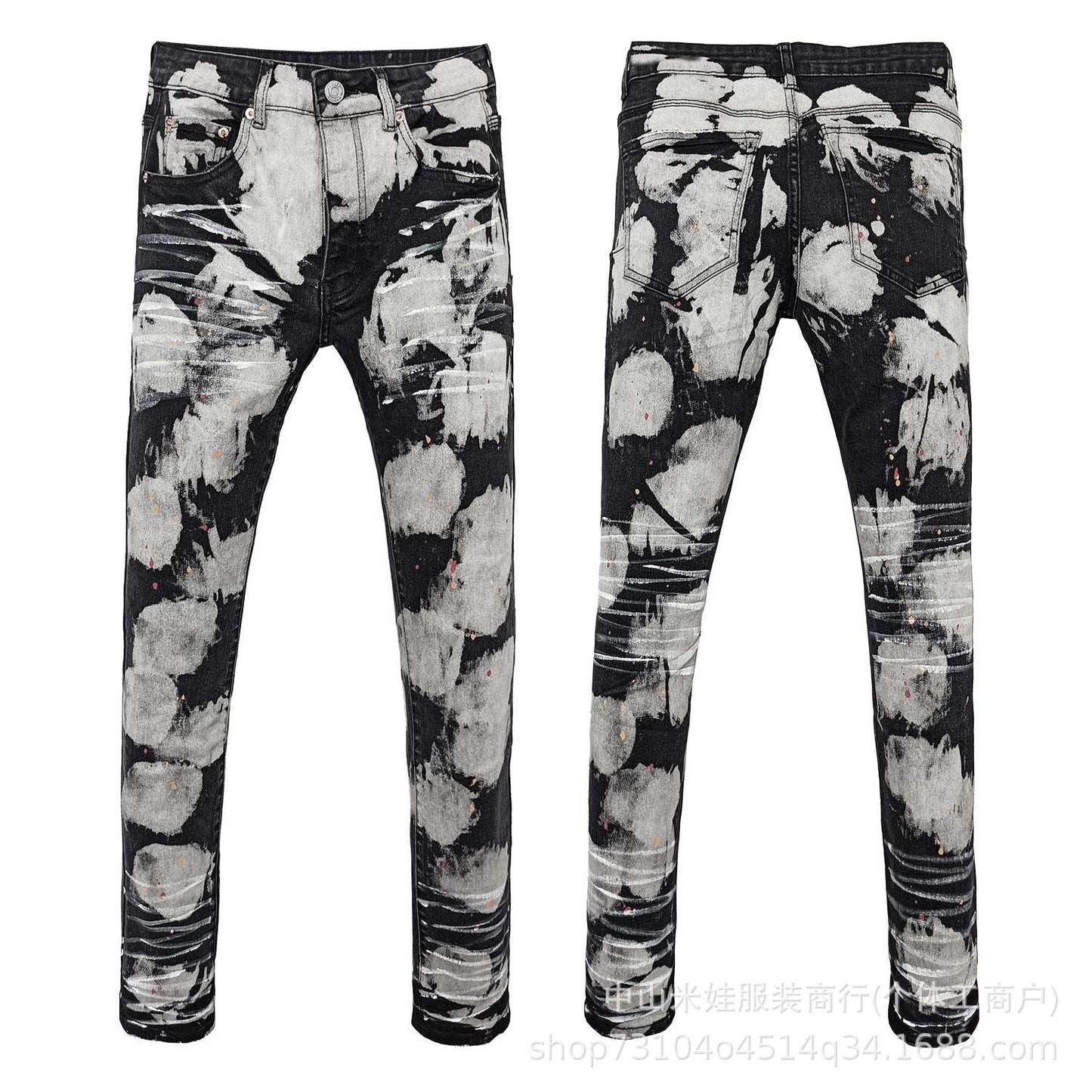 Pp6610 Purple Jeans American Style Hip Hop Ripped Splash-Ink Jeans