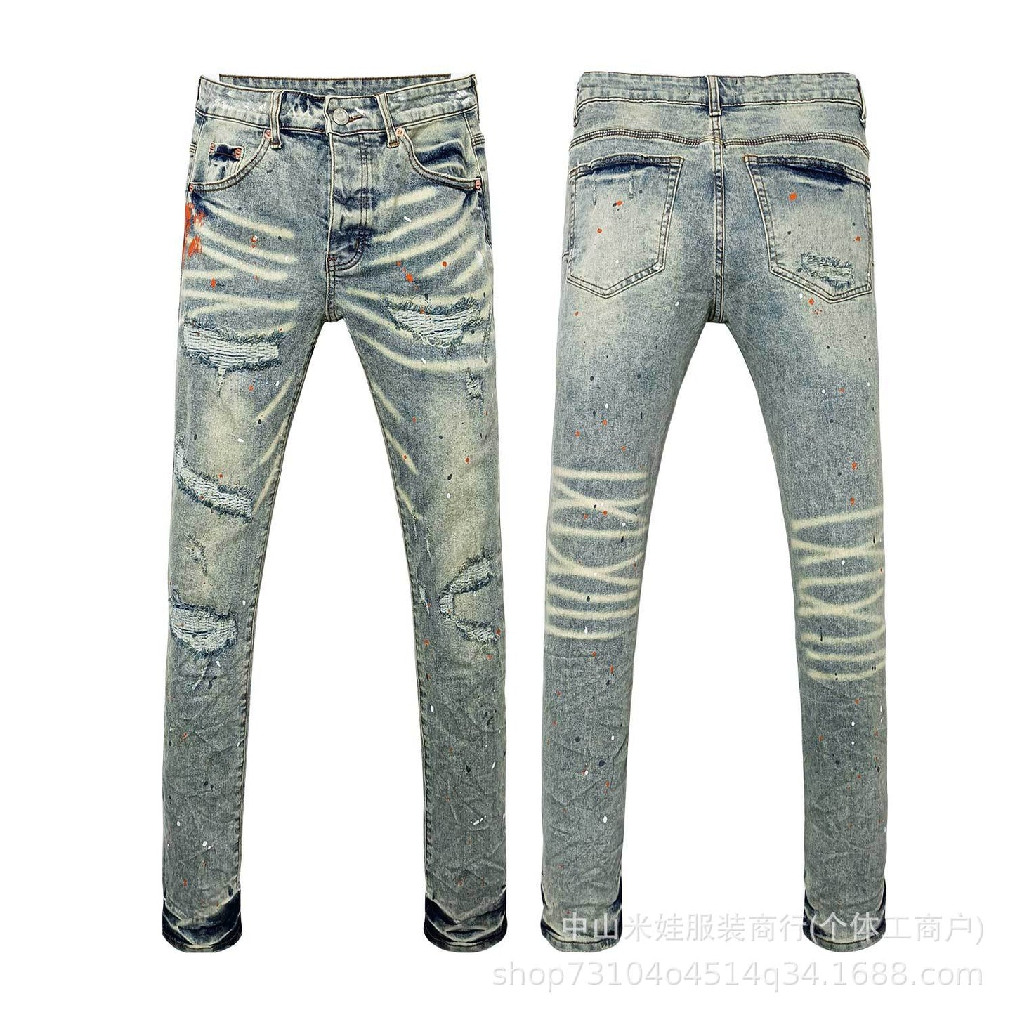 Pp6601 Purple Jeans American Style Hip Hop Ripped Jeans