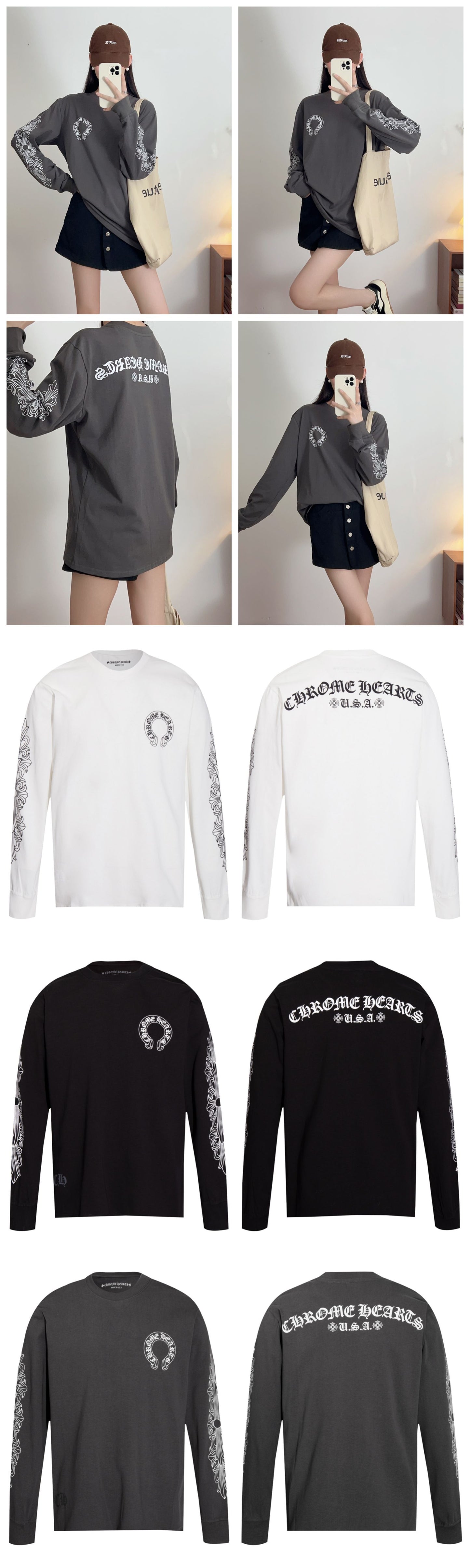 Chrome Hearts Double Yarn Pure Cotton Unisex Printed Long Sleeve T-Shirt