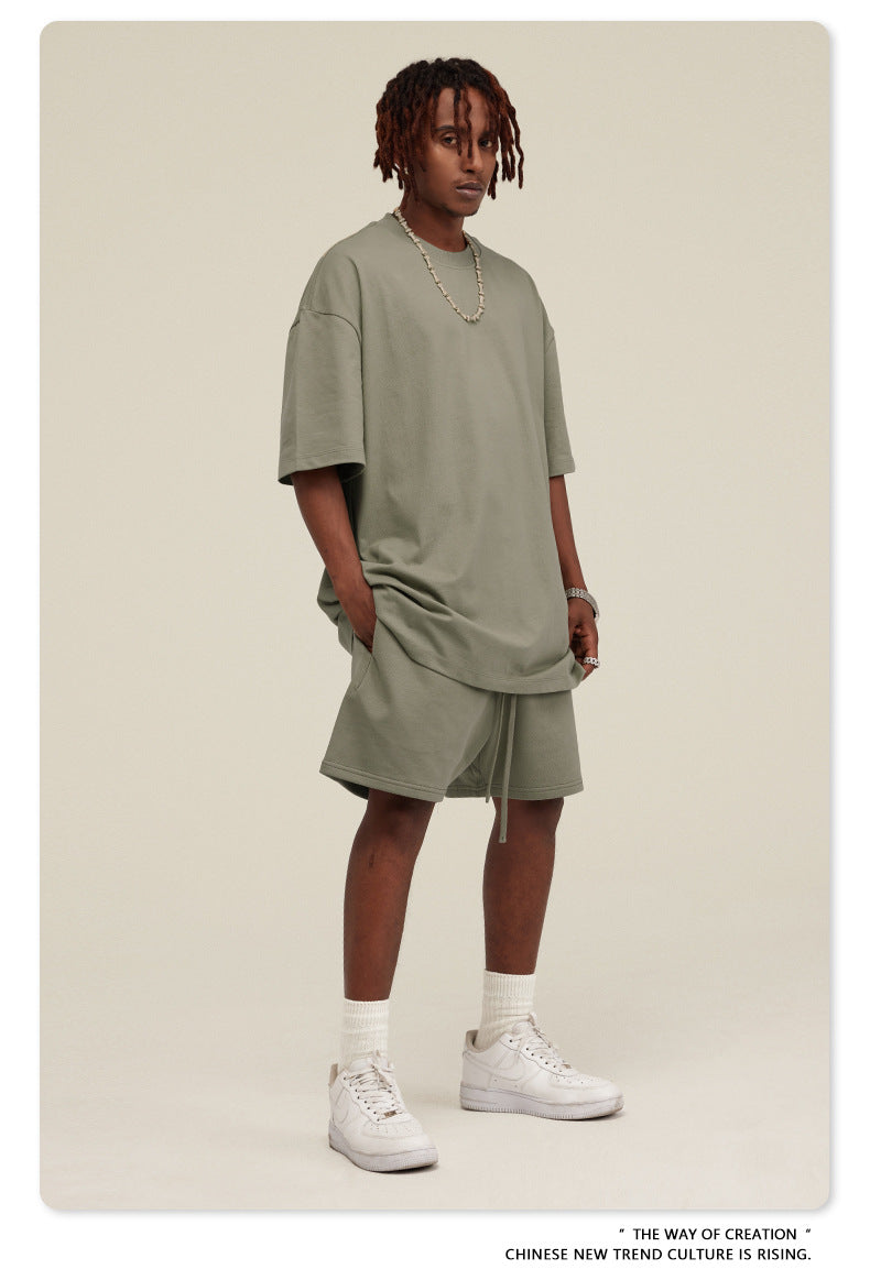 Be Men's 2024 Spring and Summer 305G Heavy T-shirt Men's American Cotton Fashion Brand Solid Color Short Sleeve Teen T-shirt