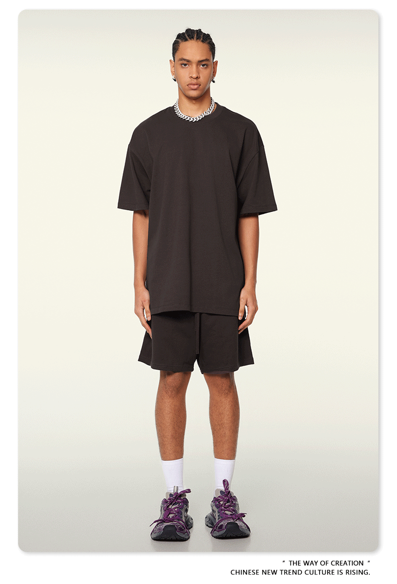 Be Men's 2024 Spring and Summer 305G Heavy T-shirt Men's American Cotton Fashion Brand Solid Color Short Sleeve Teen T-shirt