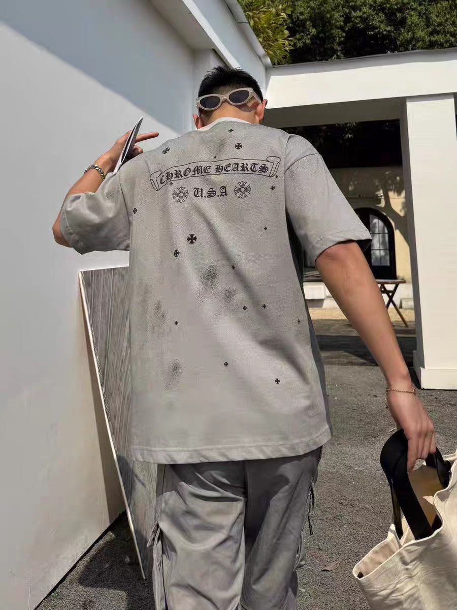 Chrome Hearts T-shirt Horseshoe Sanskrit Cross round Neck Short Sleeve