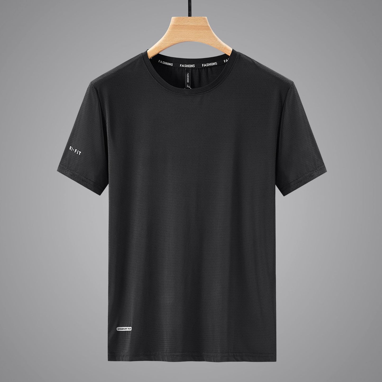 Round Neck Ice Silk Short Sleeve T Men's Summer Running Sports Casual Plus Size Shirt Stretch Breathable Regular Quick-Dry Top