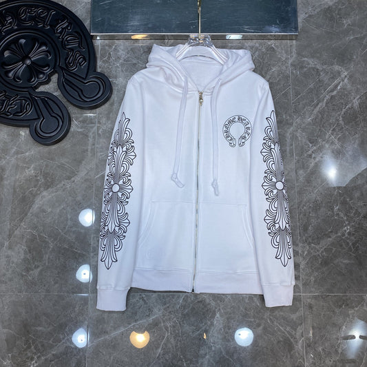 Cross-border Crook Chrome Heart Reel logo Minimalist Hooded Sweatshirt Men's and Women's Zipper Hoodie Cardigan