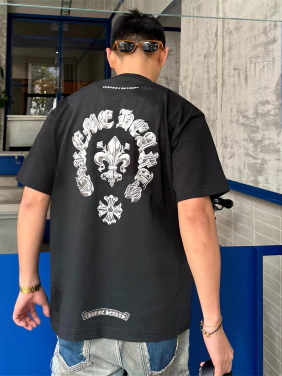 Chrome Hearts T-shirt Horseshoe Sanskrit Cross round Neck Short Sleeve