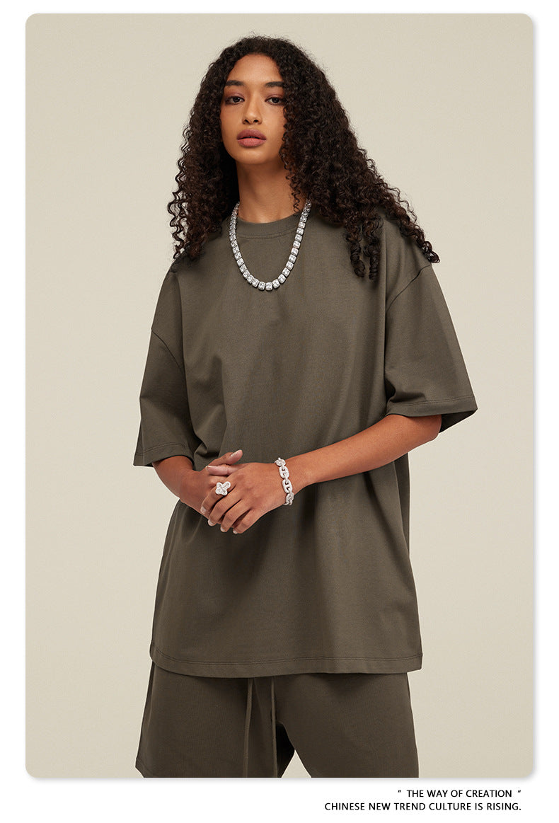 Be Men's 2024 Spring and Summer 305G Heavy T-shirt Men's American Cotton Fashion Brand Solid Color Short Sleeve Teen T-shirt