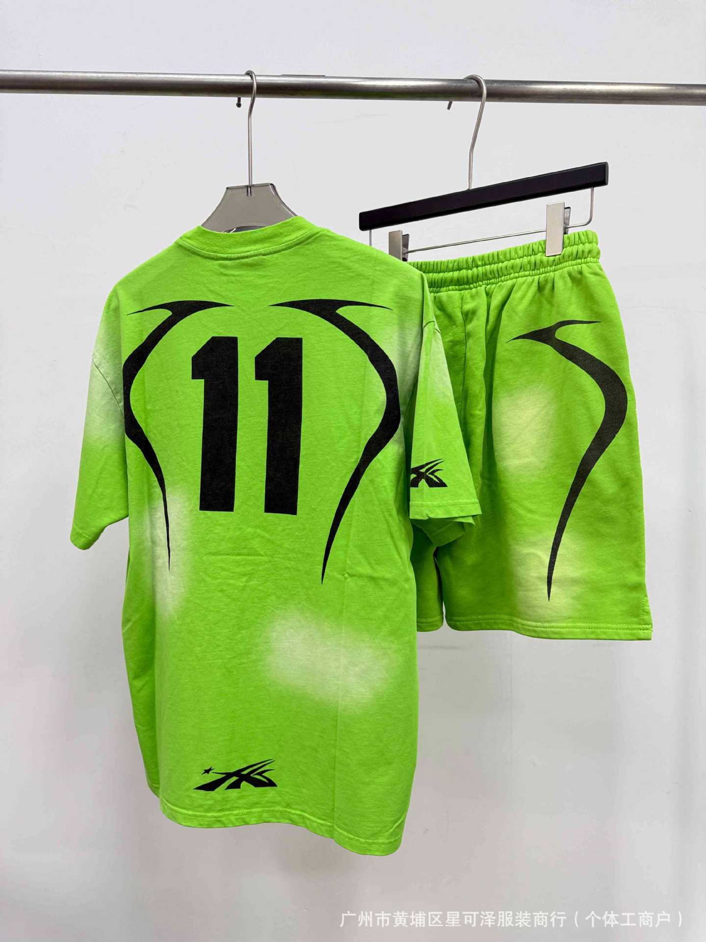 HS8008 Hellstar sets Heavy Industry Washed and WornShort-Sleeved T-shirt Sports Shorts Suit