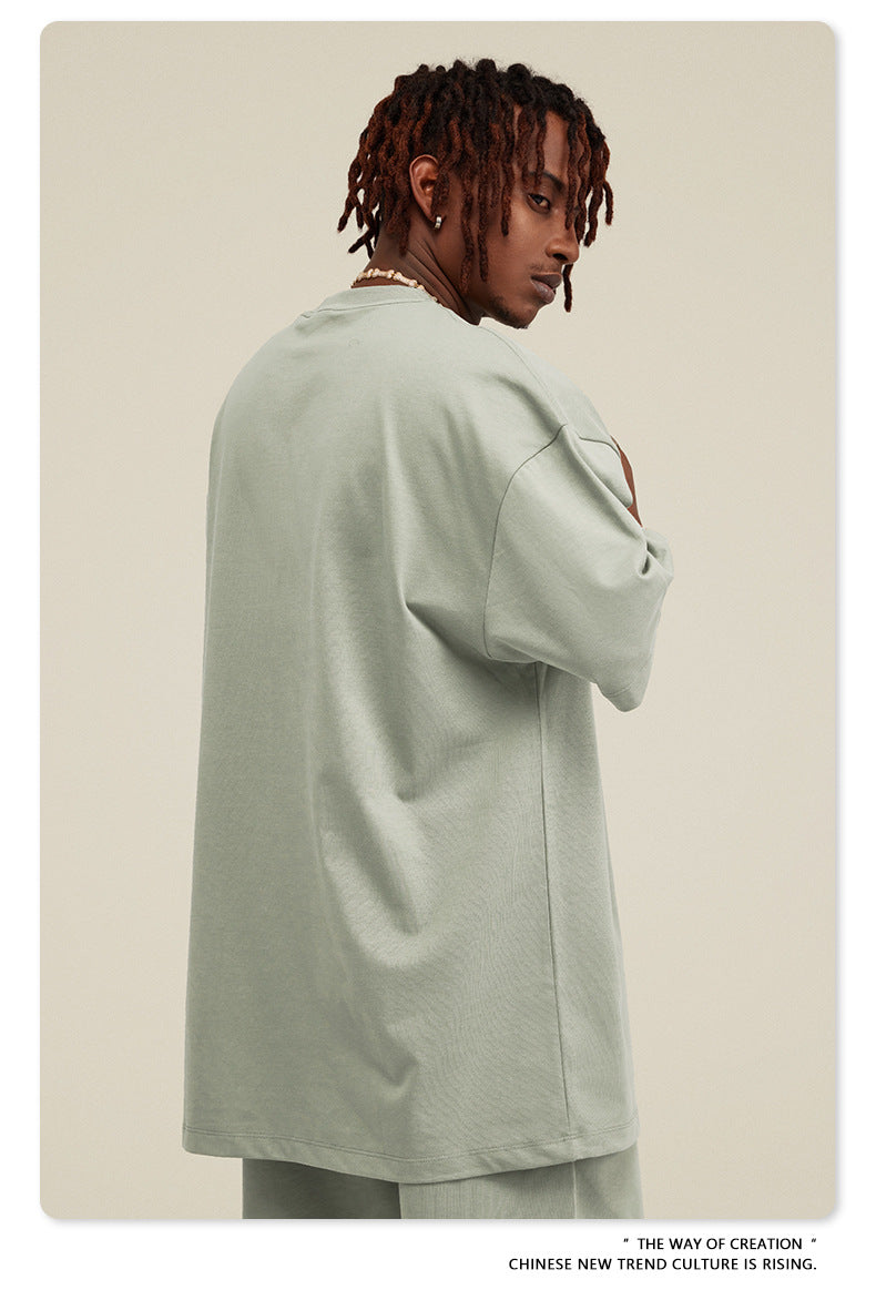 Be Men's 2024 Spring and Summer 305G Heavy T-shirt Men's American Cotton Fashion Brand Solid Color Short Sleeve Teen T-shirt