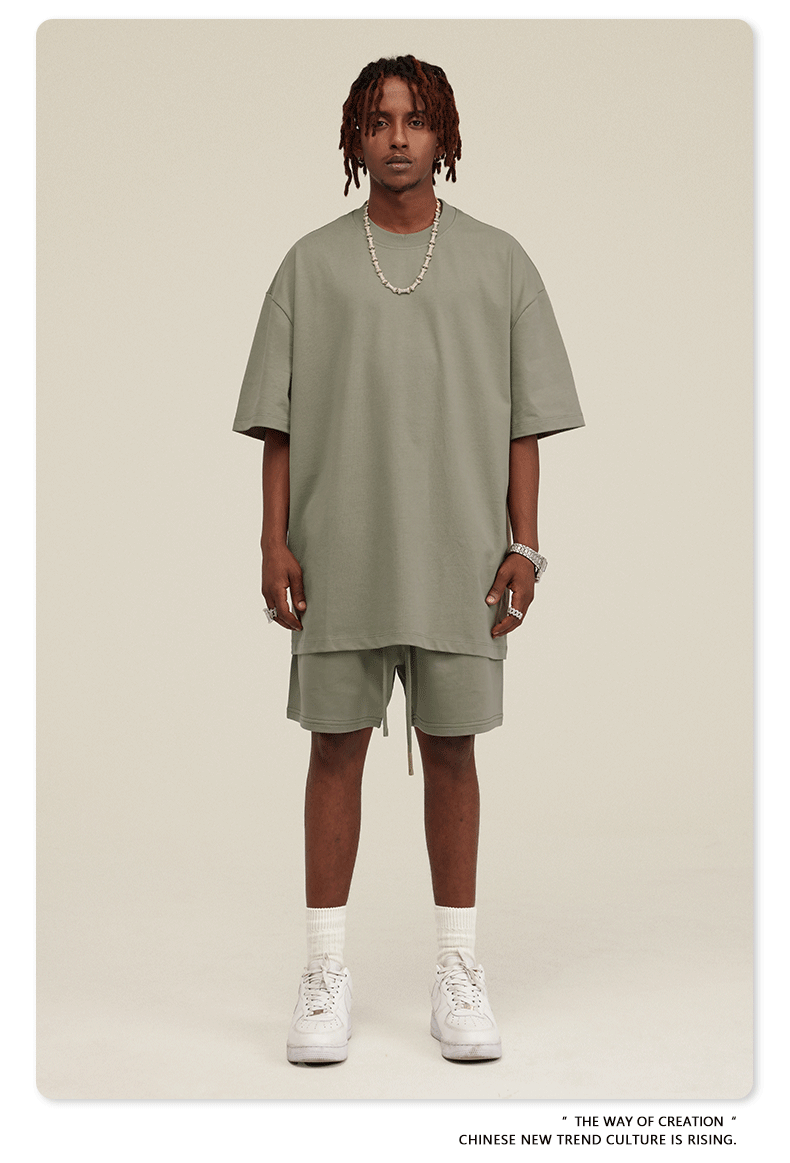 Be Men's 2024 Spring and Summer 305G Heavy T-shirt Men's American Cotton Fashion Brand Solid Color Short Sleeve Teen T-shirt