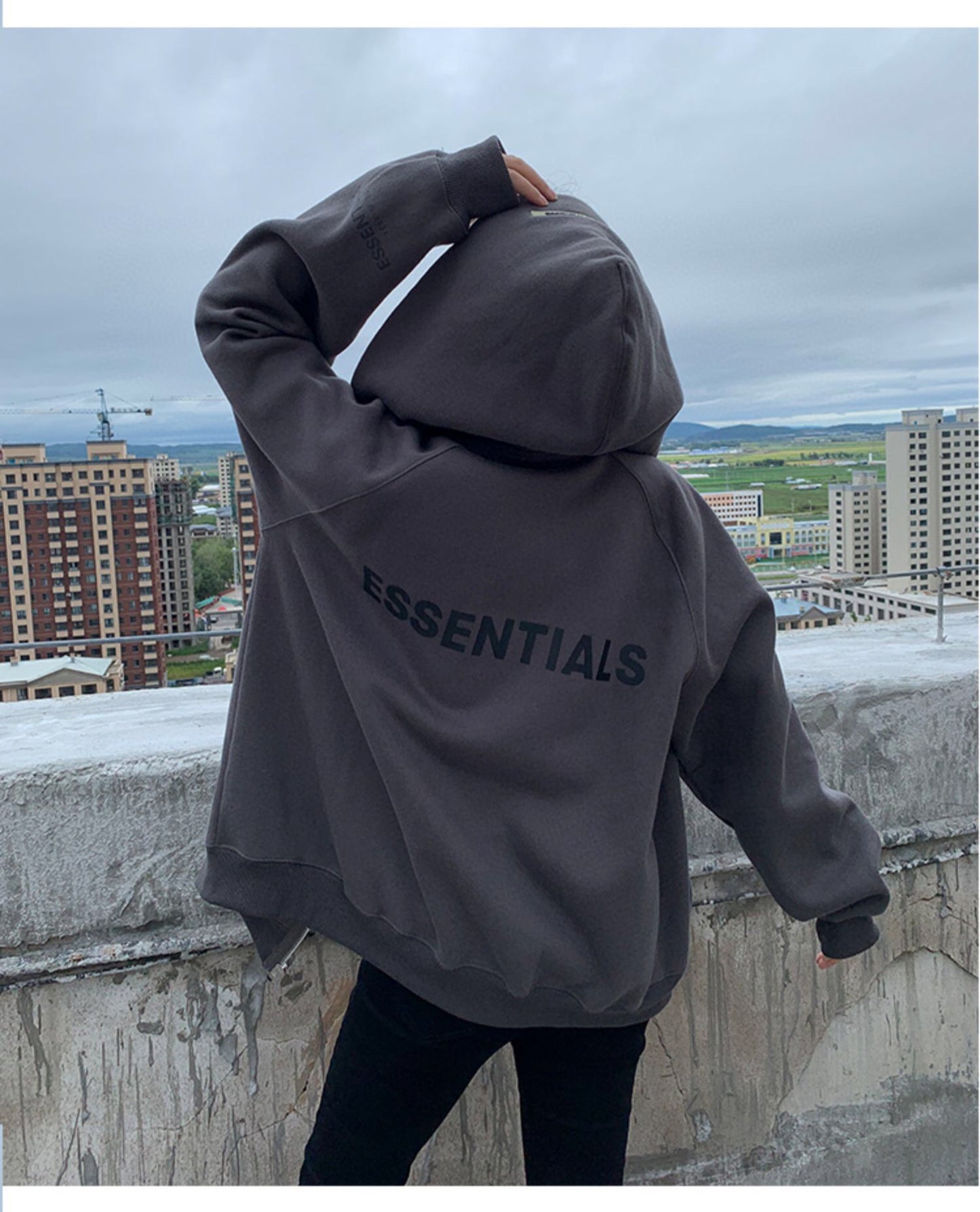 ESS Silicone Letter Zipper Fleece-lined100% Cotton Hooded Sweater