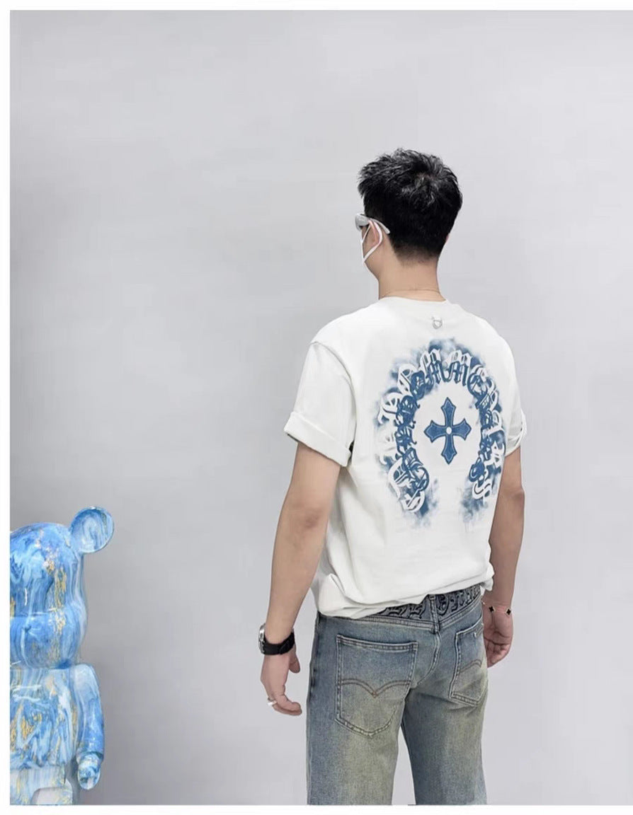 Chrome Hearts T-shirt Horseshoe Sanskrit Cross round Neck Short Sleeve