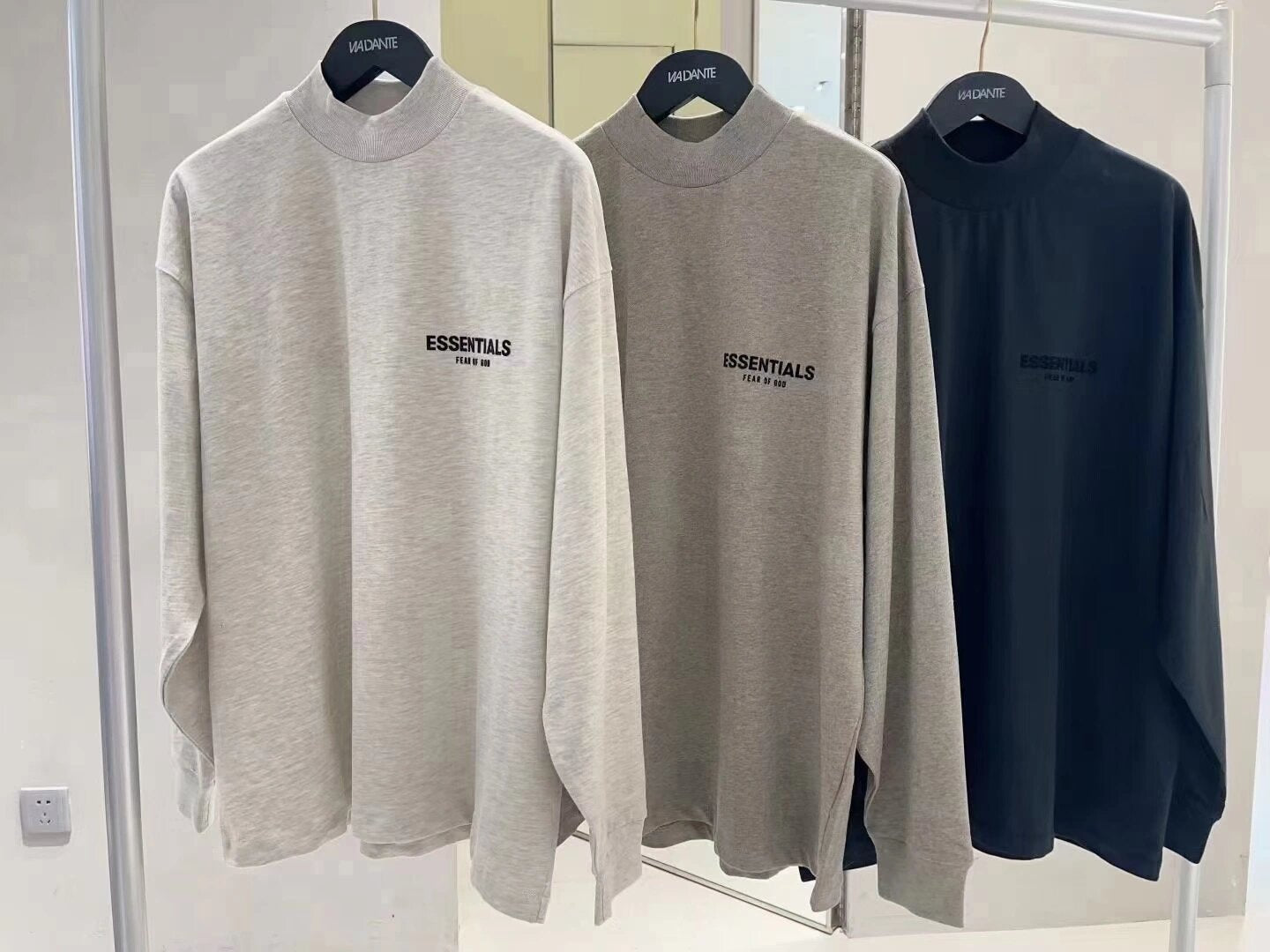 Top Ess** Flocking Letter Crew Neck 100% Cotton Long Sleeve T-shirt Fog Men and Women