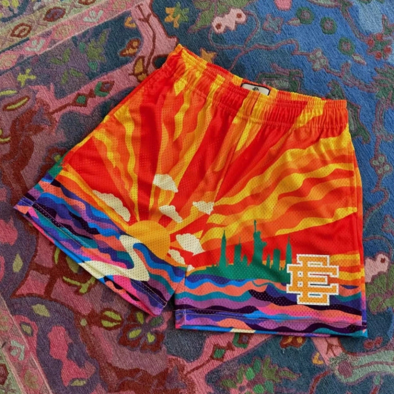EE3007 Eric Emanuel Quick-Drying Mesh Shorts Men's  Sunrise Oil Painting Style Mesh Sports