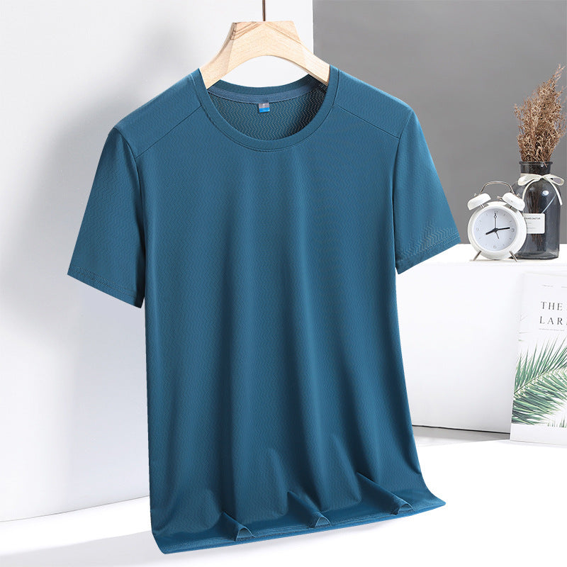 Summer Thin Ice Silk Men's T Loose Fit Short Sleeve T-Shirt Plus Size Round Neck Quick Dry T Men's and Women's Fitness Sports Short Sleeve Shirt