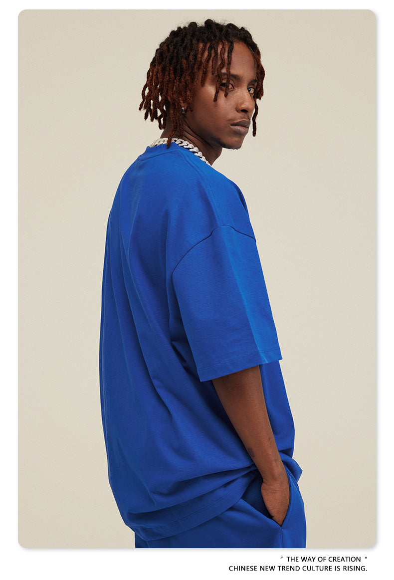 Be Men's 2024 Spring and Summer 305G Heavy T-shirt Men's American Cotton Fashion Brand Solid Color Short Sleeve Teen T-shirt