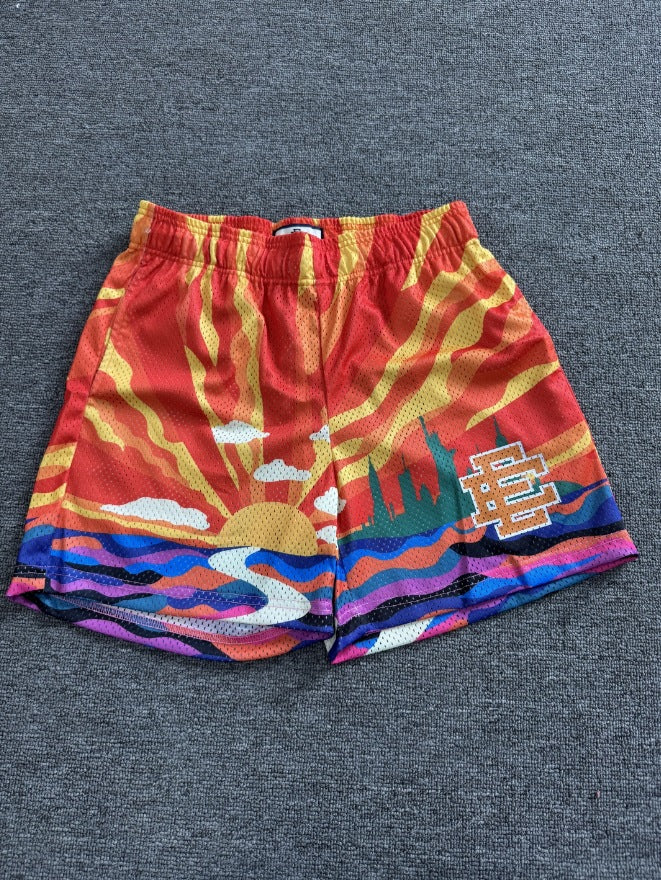 EE3007 Eric Emanuel Quick-Drying Mesh Shorts Men's  Sunrise Oil Painting Style Mesh Sports