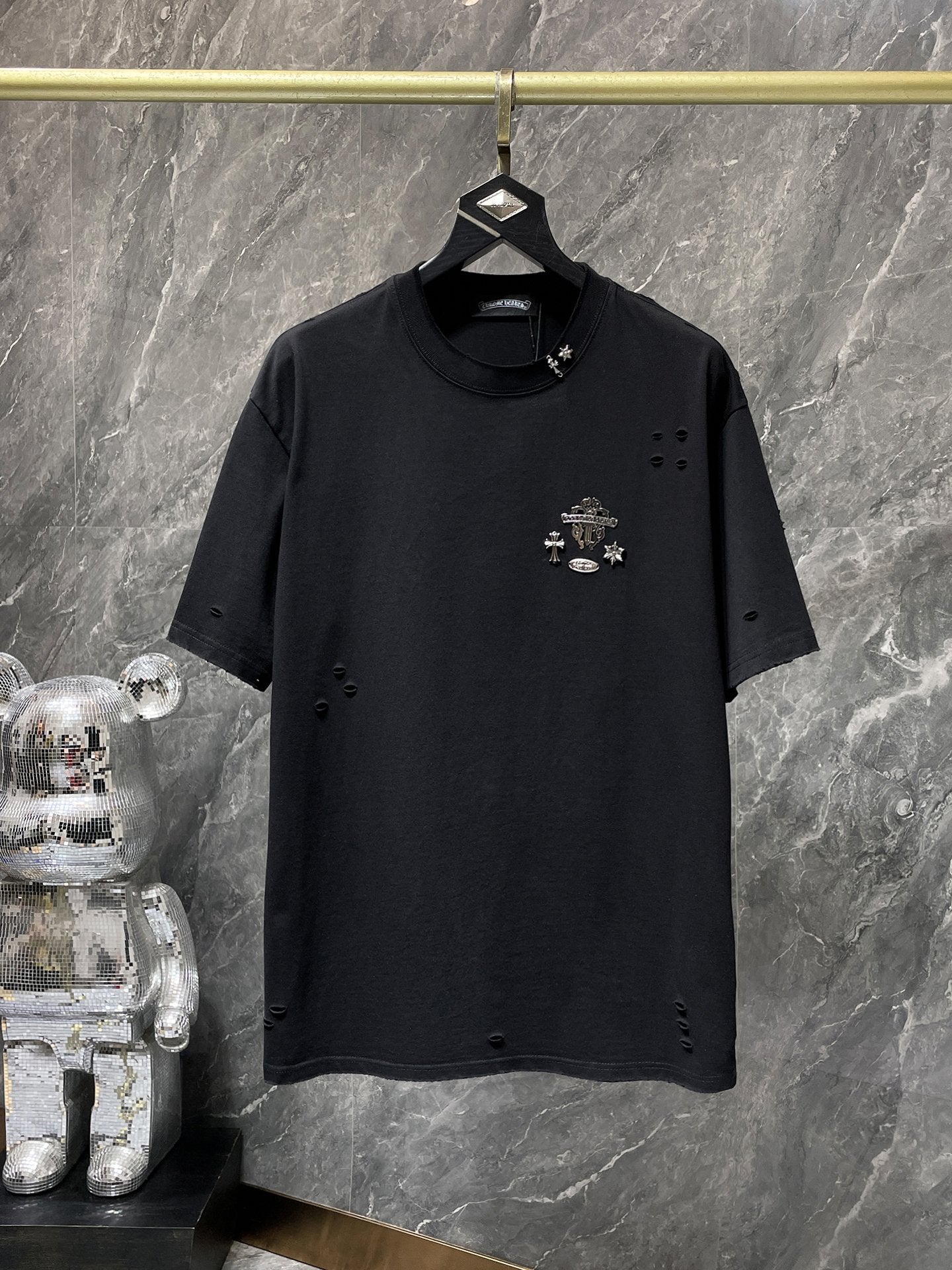 Chrome Hearts T-shirt Horseshoe Sanskrit Cross round Neck Short Sleeve