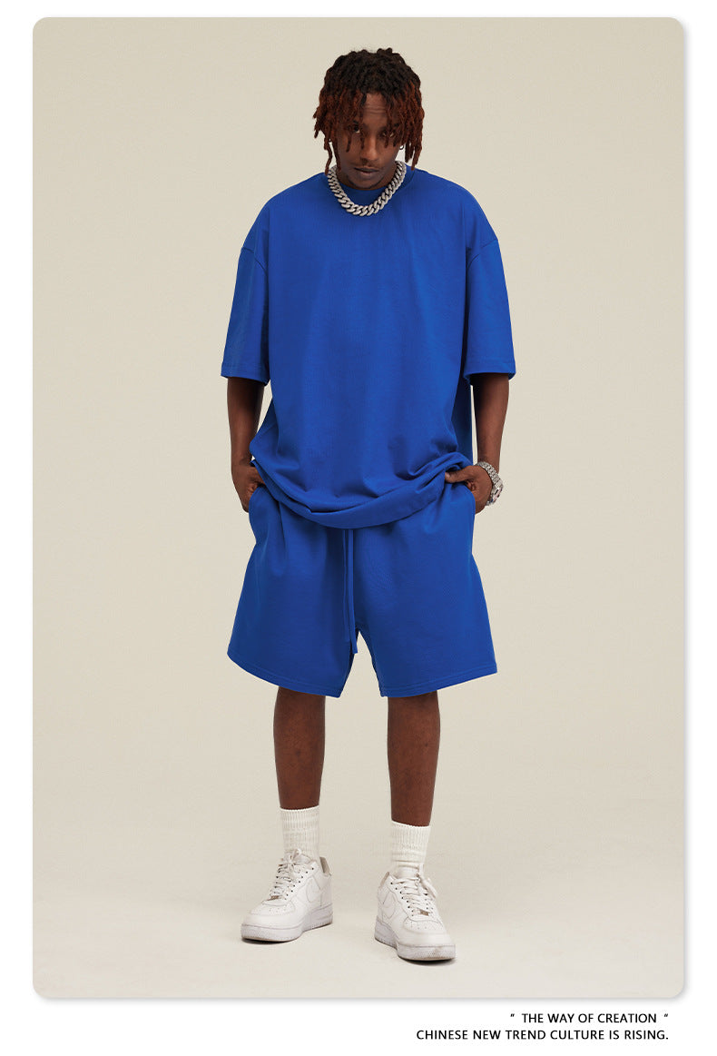 Be Men's 2024 Spring and Summer 305G Heavy T-shirt Men's American Cotton Fashion Brand Solid Color Short Sleeve Teen T-shirt