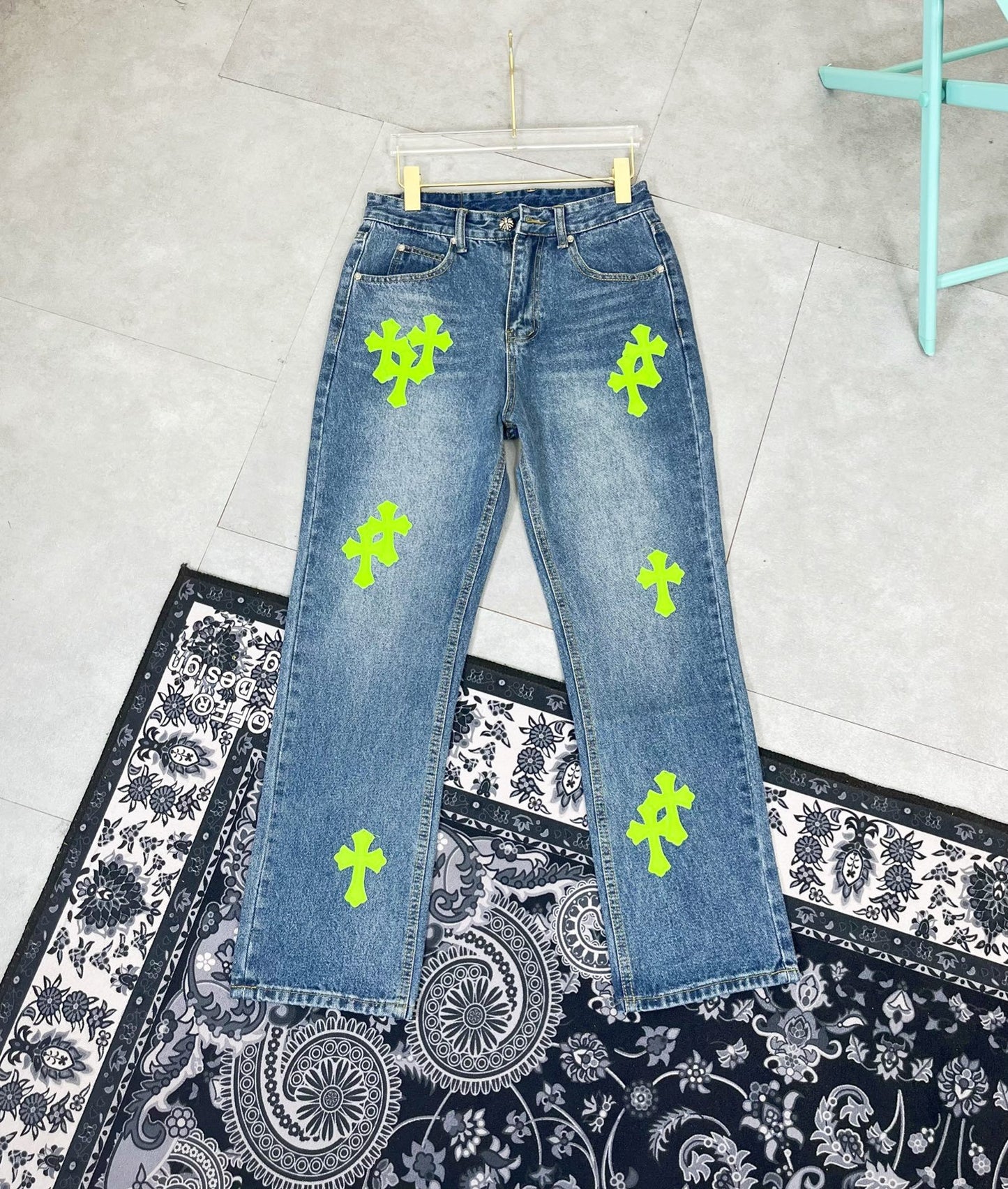 Chrome Hearts Jeans Color Leather Black Washed Jeans