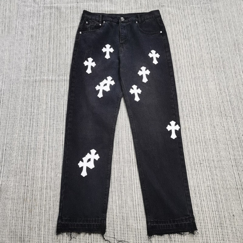 Chrome Hearts Jeans Color Leather Black Washed Jeans