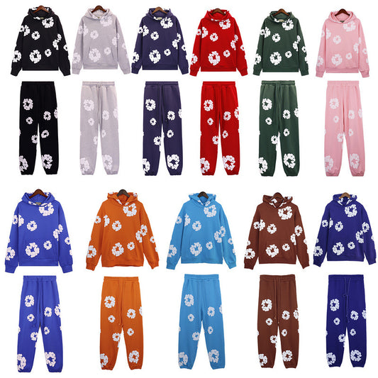 380gsm Denim tears Puff Print Sweatshirt and Sweatpants Casual Hoodie Men's and Women's Sports Suit