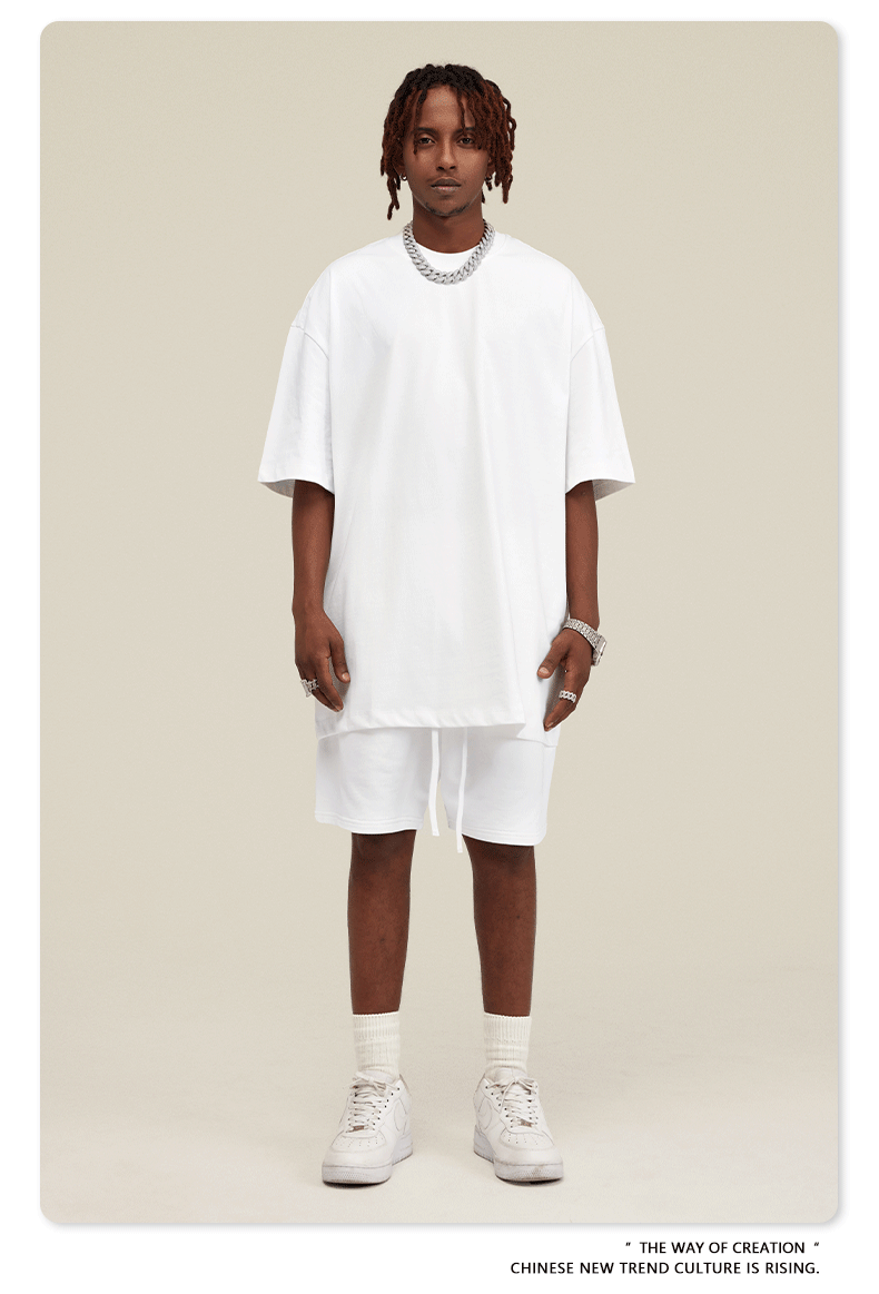 Be Men's 2024 Spring and Summer 305G Heavy T-shirt Men's American Cotton Fashion Brand Solid Color Short Sleeve Teen T-shirt