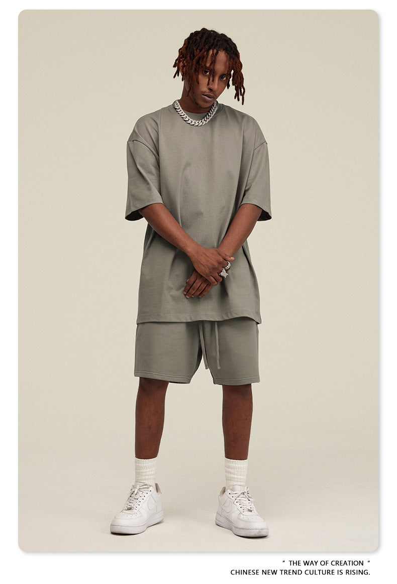 Be Men's 2024 Spring and Summer 305G Heavy T-shirt Men's American Cotton Fashion Brand Solid Color Short Sleeve Teen T-shirt