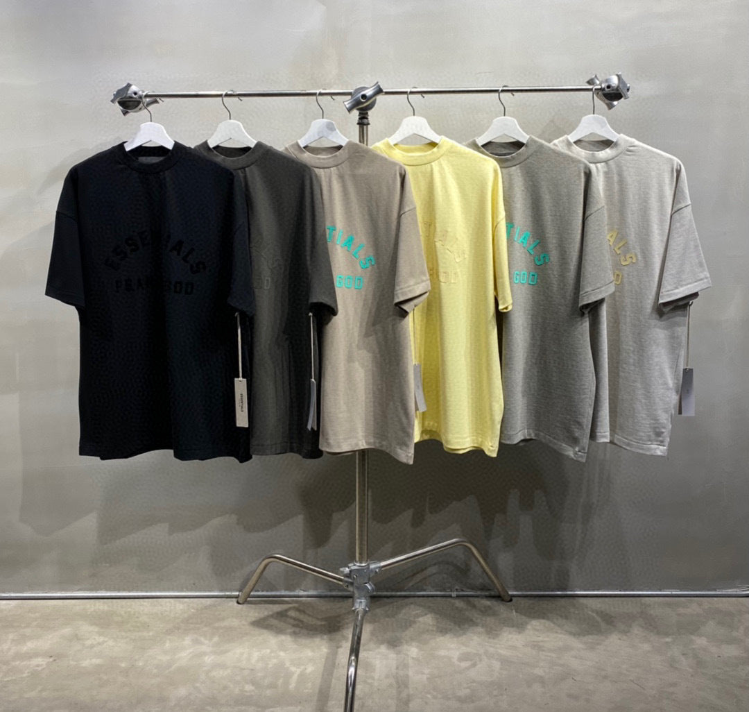 ESS **Half Arc 24ss Spring Silicone Letter 380gsm Heavy Crew Neck 100% Cotton Short Sleeve T-shirt